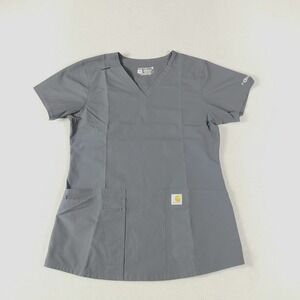 Carhartt Scrub Top Womens XS Gray Force Modern Fit V-Neck Pockets Nursing C12113